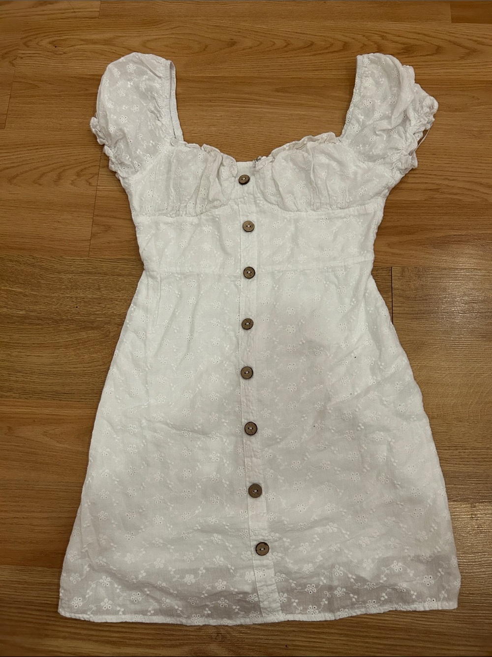 White Eyelet Button-Front Mini Dress
